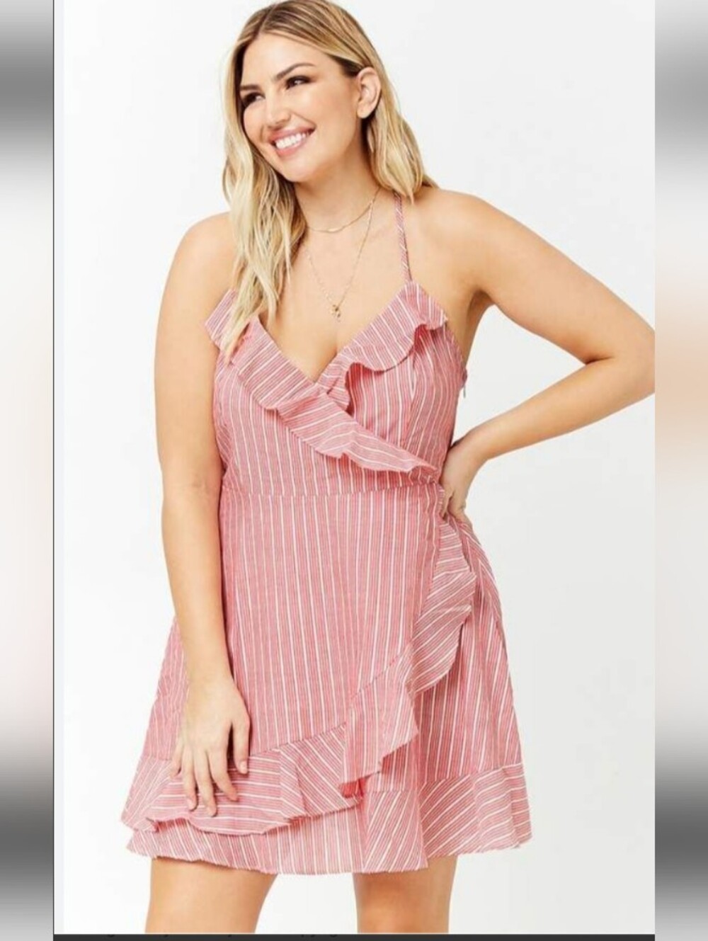 Forever 21 Plus Size Ruffle Striped Faux Wrap 100% Cotton Lace Up Sun Dress 3X
